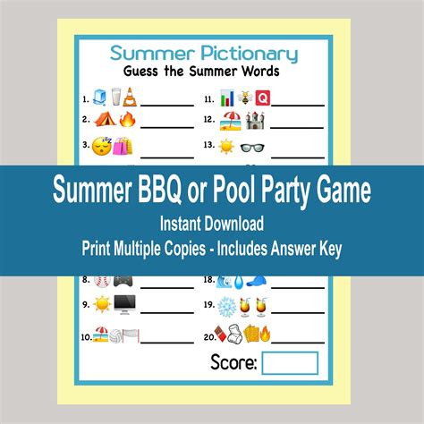 Summer Emoji Game Summer Pictionary Summertime Instant Download Etsy