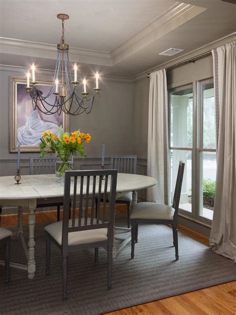 Traditional Gray Dining Room With Antique Chandelier Hgtv