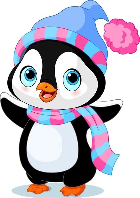 A Cartoon Penguin Wearing A Winter Hat And Scarf