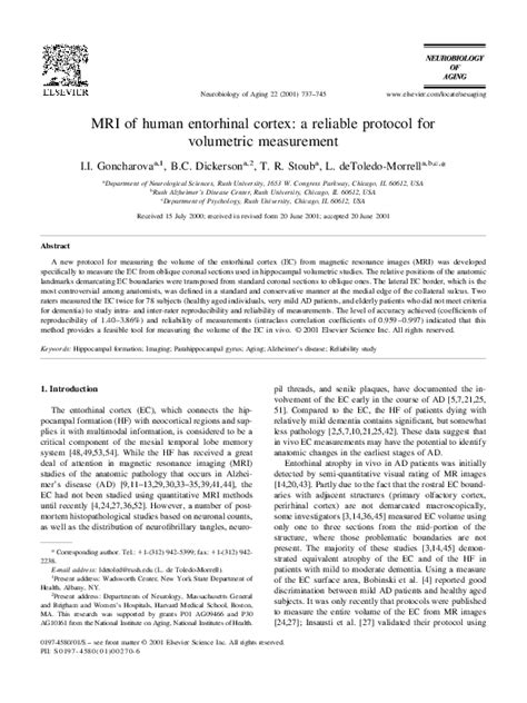 Pdf Mri Of Human Entorhinal Cortex A Reliable Protocol For