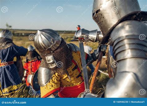 Medieval Knights Fight With Sword And Axe Stock Photo Image Of Ages