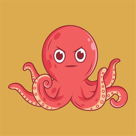 Cute Angry Octopus Cartoon Sticker Vector Illustration 23288011 Vector