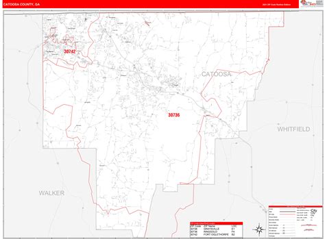 Catoosa County, GA Zip Code Wall Map Red Line Style by MarketMAPS
