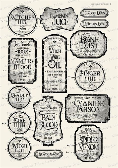 Halloween Labels Apothecary Food Labels Printables Adhesive Etsy