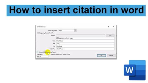 How To Insert A Citation In Word Youtube