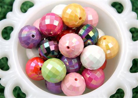 20mm Ab Faceted Iridescent Huge Chunky Round Acrylic Or Resin Beads