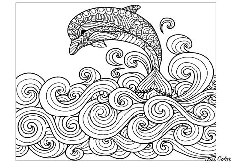 Dolphin Waves Dolphins Adult Coloring Pages