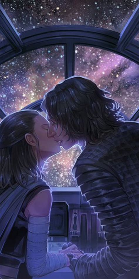 star wars kylo ren and rey kiss in the millenium falcon cool geek fan art for reylo starwars