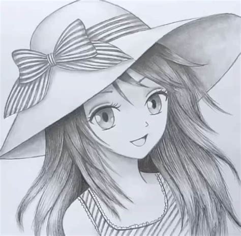 How To Draw Anime Girl With Hat For Beginners Anime Girl Pencil Sketch