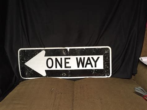 Vintage Original Metal One Way Street Sign Arrow Left Traffic Sign Man