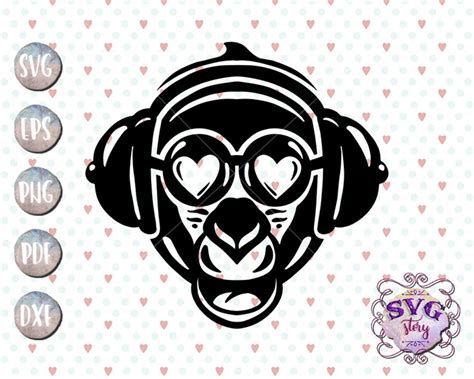 Monkey Svg Chimp Cute Clipart Vector Headphones Funny Etsy