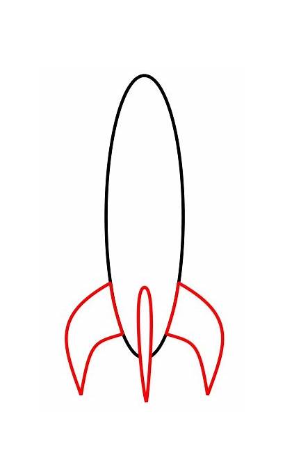 Rocket Cartoon Drawing Draw Ship Outline Fins