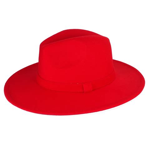 Red Fedora Panama Upturn Wide Brim Cotton Blend Felt Hat Red Fedora