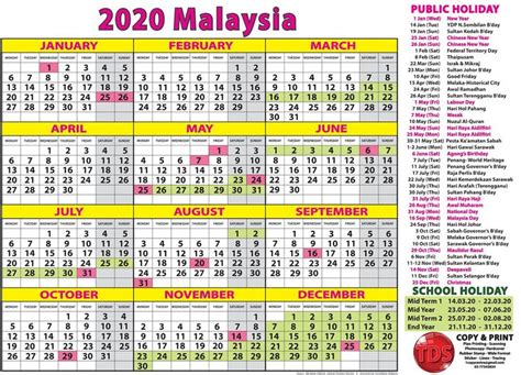 2020 Calendar Malaysia Kalendar 2020 Malaysia Calendar Printables