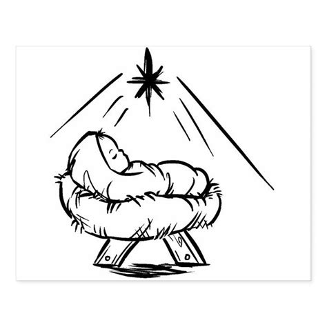 Baby Jesus In A Manger Pattern Art Stamp Christmas