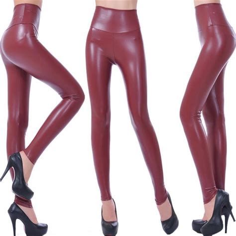 2022 High Waist Faux Leather Leggings Women Hot Sexy Black Faux Leather Leggings Shiny Pants