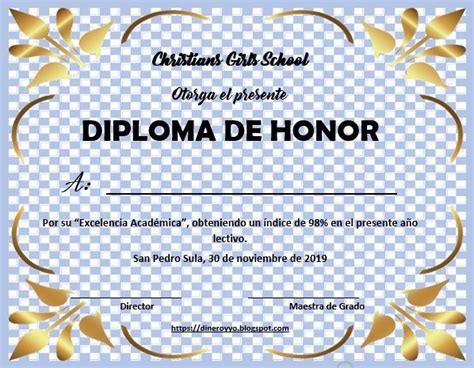 Formato de diploma de honor al mérito con linda decoración Formatos