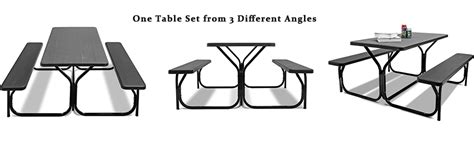 Giantex Picnic Table Bench Set Outdoor Camping All Weather Metal Base Wood Like Texture Backyard