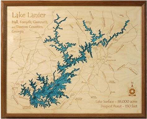 Lake Lanier Georgia 3d Carved Lake Map Lakehouse Lifestyle