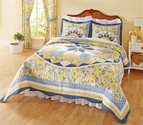 Yellow lace bedding set twin full queen king bedspread princess duvet cover sets pillowcase girls bed skirt luxury bedclothes check here:➽. Patchwork Quilted Bedspread French Star Blue Yellow This ...