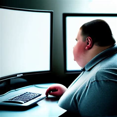 Obese Man Typing On A Computer Photograph Stable Diffusion