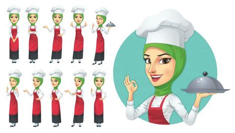Download the free graphic resources in the form of png, eps, ai. Muslim Female Chef Character Set in 2020 | Female chef ...