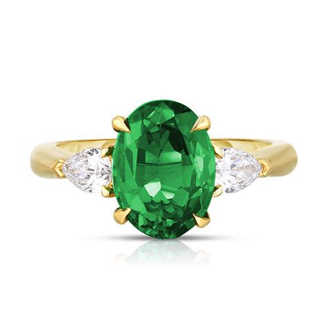 Oval Cut Emerald Three Stone Ring With Pear Shape Diamonds Marisa
