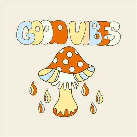 Hippie Vibe Poster With Colorful Fly Agaric Mushroom Retro 70s Vector