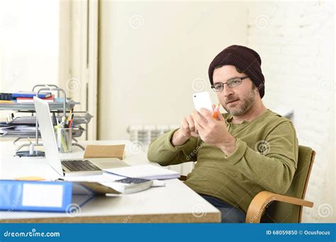 Young Attractive Hipster Businessman Working From Home Office With