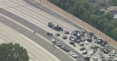 91 Freeway in Anaheim shut down amid standoff with pursuit suspect