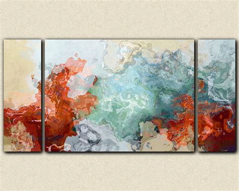 Large Triptych Abstract Expressionism Stretched Canvas Print Red Blue