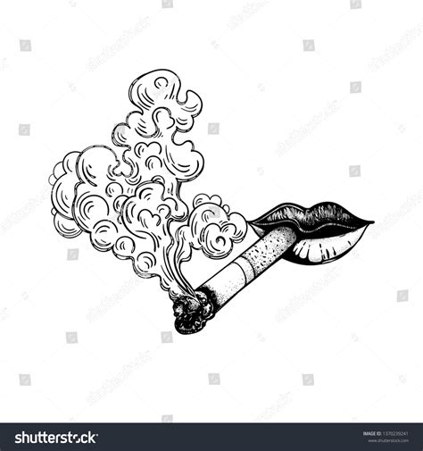 Lips Cigarette Exhaling Smoke Vector Illustration Stock Vector Royalty