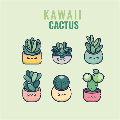 Premium Vector Cute Kawaii Cactus And Succulent Cartoon