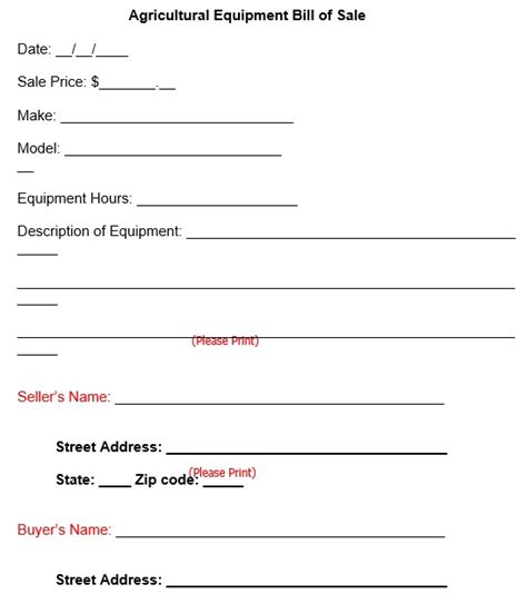 Free Equipment Bill Of Sale Form Template Word Pdf Excel Tmp