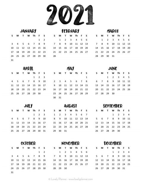 Printable Pdf 2021 Printable Calendar One Page