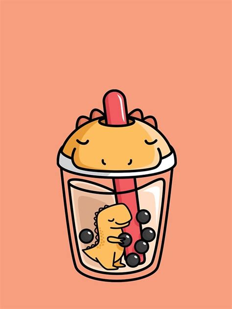 Bubble Tea With Cute Kawaii T Rex Inside Iphone Case And Cover By