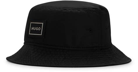 Boss By Hugo Boss Twill Bucket Hat With Metal Framed Logo In Black For