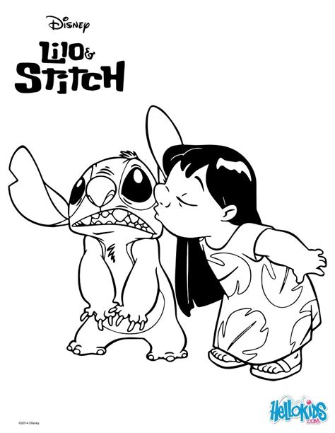 Lilo is the only character who likes stitch with all her heart and soul. Lilo and stitch - kiss coloring pages - Hellokids.com