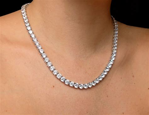Tennis Necklace 6mm 5500 9900tcw Round Created Diamond 925 Solid