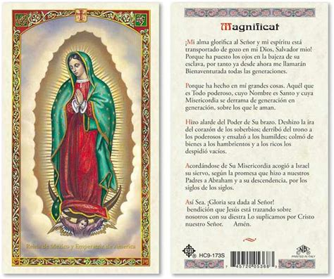 Oración A La Magnificat Virgen Guadalupe Tarjetas Laminadas En Espanol