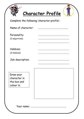 Character Profile Worksheets Characters Teaching Resources