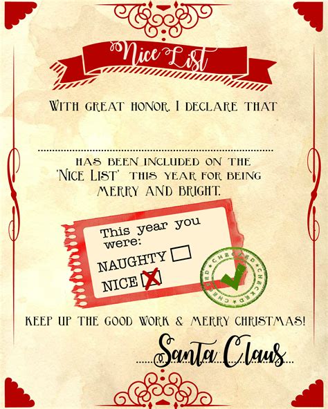 Make sure to follow the prescribed format in arranging them. Santa "nice list" free printable certificate