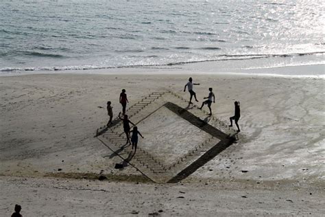 Climbing Stairs On The Beach Optical Illusion