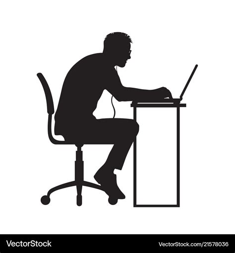 Silhouette Man Working At Computer Royalty Free Vector Image