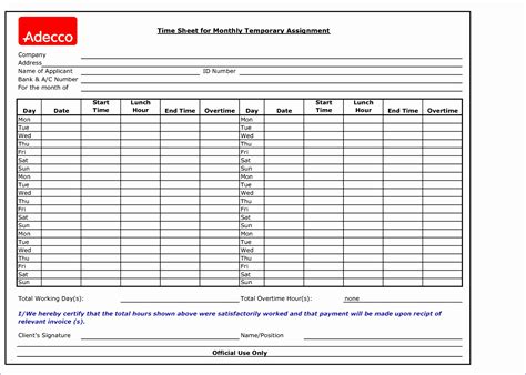 Monthly Timesheet Template Excel Free Download Templates Resume