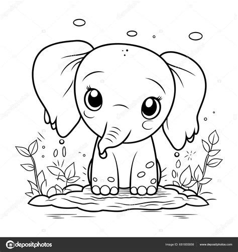 Coloring Page Outline Cute Baby Elephant Vector Illustration Stock