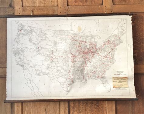 Antique Railroad Mileage Map Of The United States Usa Pull Down Map