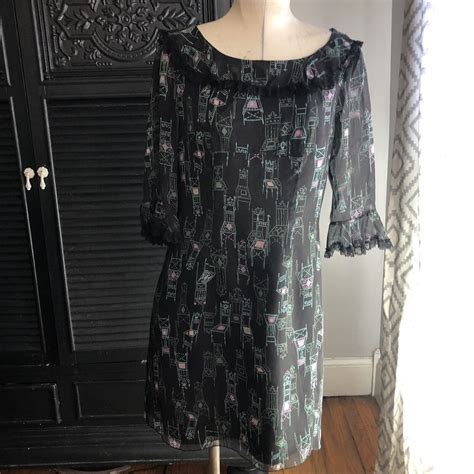 Anna Sui For Anthropologie Silk Chair Print Dress Sz Ruffle Trim Ebay