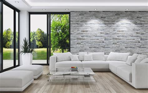 Download Wallpapers Living Room White Room Stylish Interior Stone On