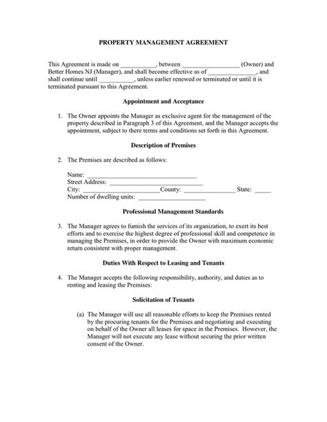 property management agreement  word   formats